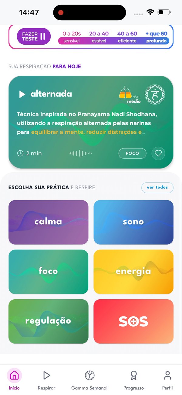 Tela inicial do app com a respiração do dia